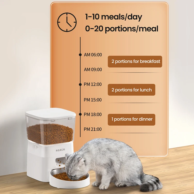 ROJECO 2L Automatic WIFI Cat Feeder Smart Pet Food Dispenser For Dry Food Dogs Kibble Dispenser With Remote Control Accessories