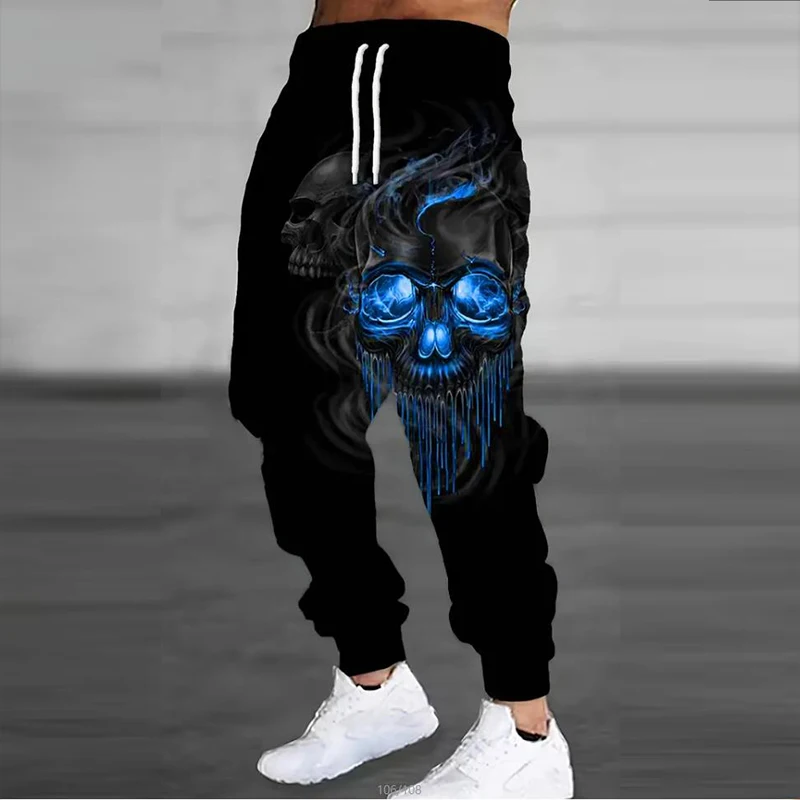Fashion Skull patterns 3D Print Matching Color Sweatpants Long Sleeves pants skeleton Men Casual Pocket Drawstring Sweatpants