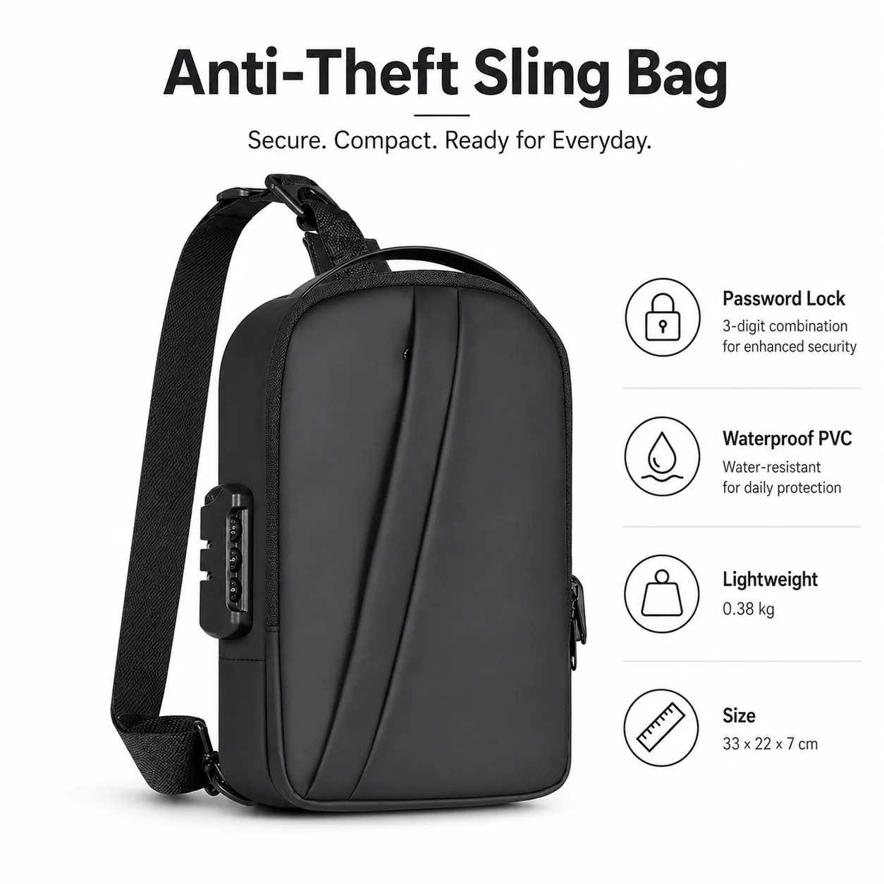 Anti-theft Combination Lock Chest Packs With USB Charging Port Fashion Business Men's Crossbody Bag Travel Storage Shoulder Bag