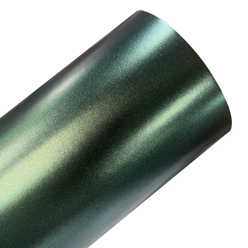 Matte Sparkle Green Gold Color Shift Chameleon Metallic Vinyl Wrap Film Roll Self Adhesive Decal Sheet Car Wrapping Foil
