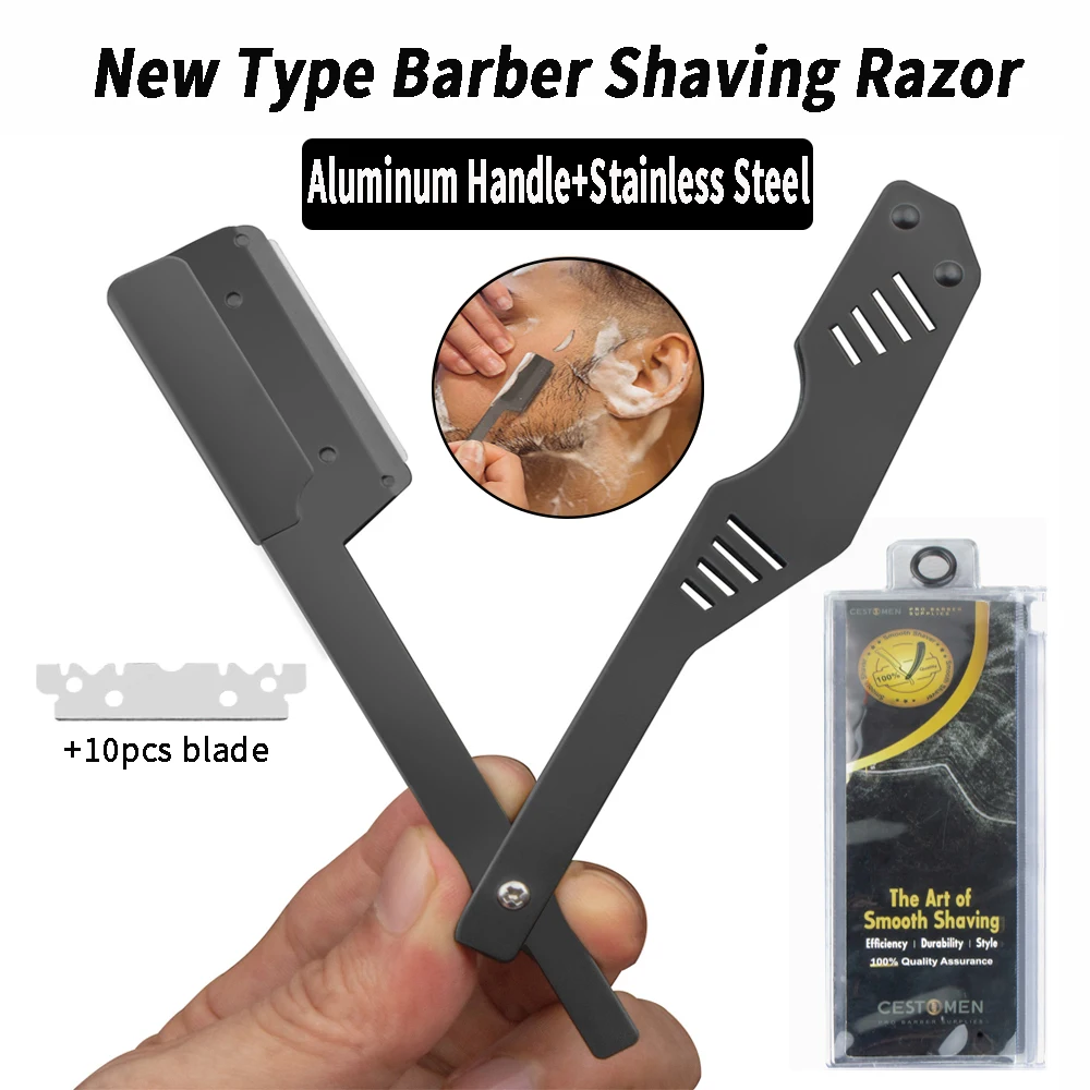 

New Professional Barber Straight Edge Razor Aluminum Handle Haircut Beard Eyebrow Shaving Tool Manual Hair Removal Razors Holder