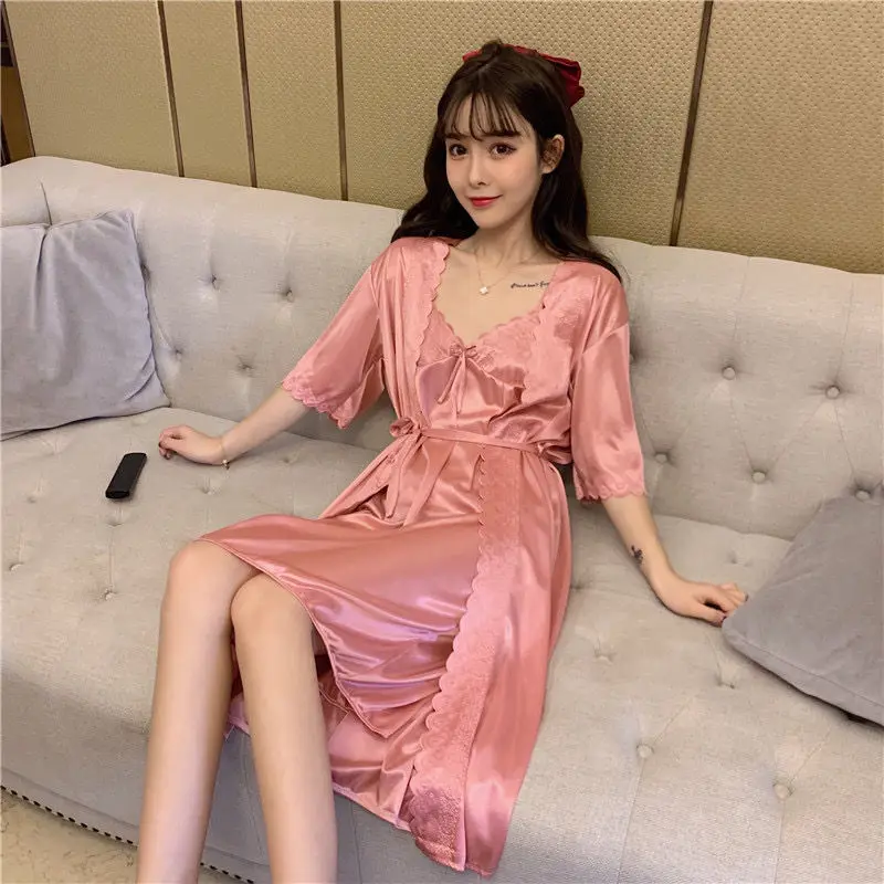 

Big Size Pajama Sets Women Nightgown Robe Two Sets Sexy Loungewear Lingerie Set Womens Nightwear Korean Fashion New