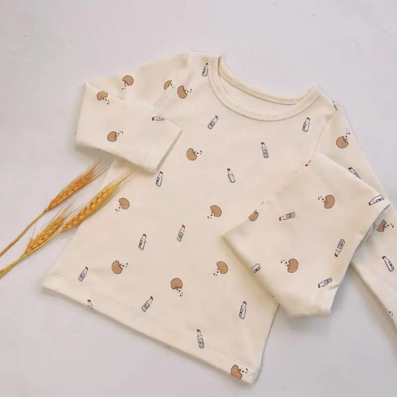 Kids Pajama Set Pure Cotton Cartoon Floral Boys Sleepwear Girls Lounge Wear Suit Children Sleep Set 80-120