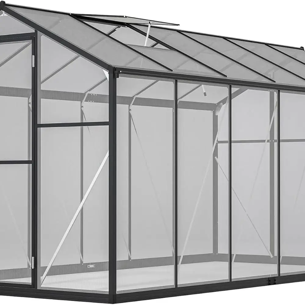 

Aluminum Frame Polycarbonate Walk-in Greenhouse, 6x12 FT, Lockable Door & Adjustable Roof Vent, Perfect for Outdoor Gardening