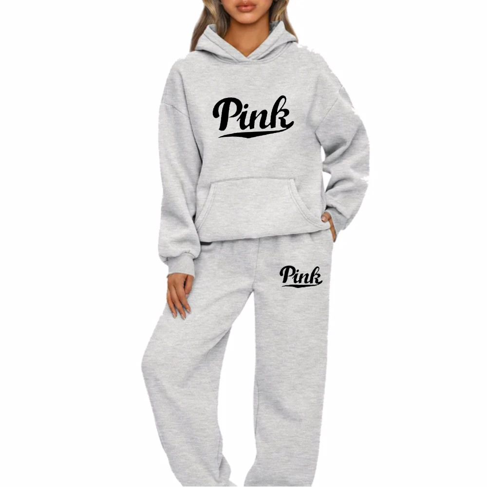 Women Hoodies Two Piece Sets High Quality Printing Hooded Sweatshirt Sweatpants Casual Suit Female Outwear and Trousers