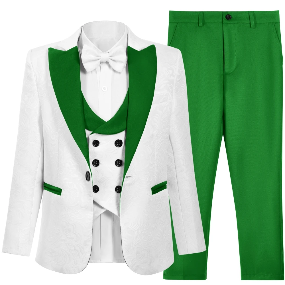 Txjojn Comfortable Child Suit 4 Pieces For Four Seasons Green Boys' First Class Slim Fit Suits Boy Wedding Outfit Dresswear