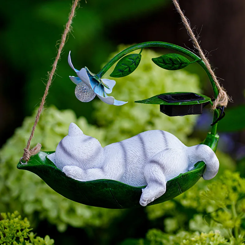 Cross-border decorative animal courtyard solar light pastoral entrance garden landscaping outdoor balcony set cat pendant