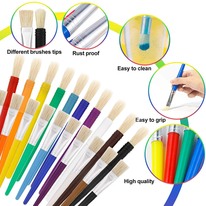 5/10pcs Paint Brushes Flat Tip Paint Brushes Hog Bristle Tempera Artist Paint Brushes for Kids with Short Stubby Plastic Handle