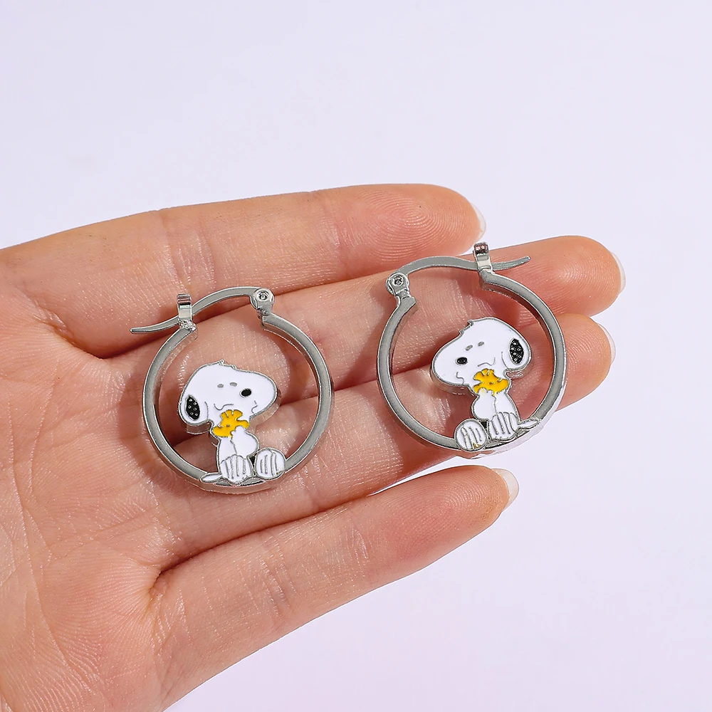 White puppy zircon oil-drop pendant necklace and earrings, trendy item for besties, couples, sweater chain accessory