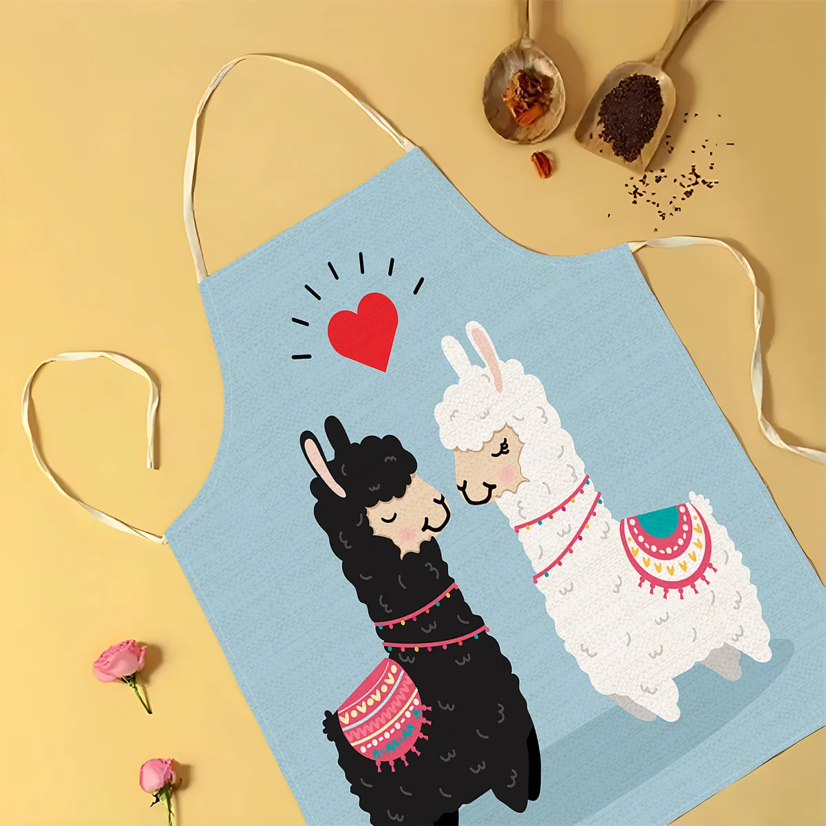 1pc Llama Love Apron Linen Cotton Kitchen Baking Painting Animal Gift For Women Men Kids Home Decor Funny Farm Animal