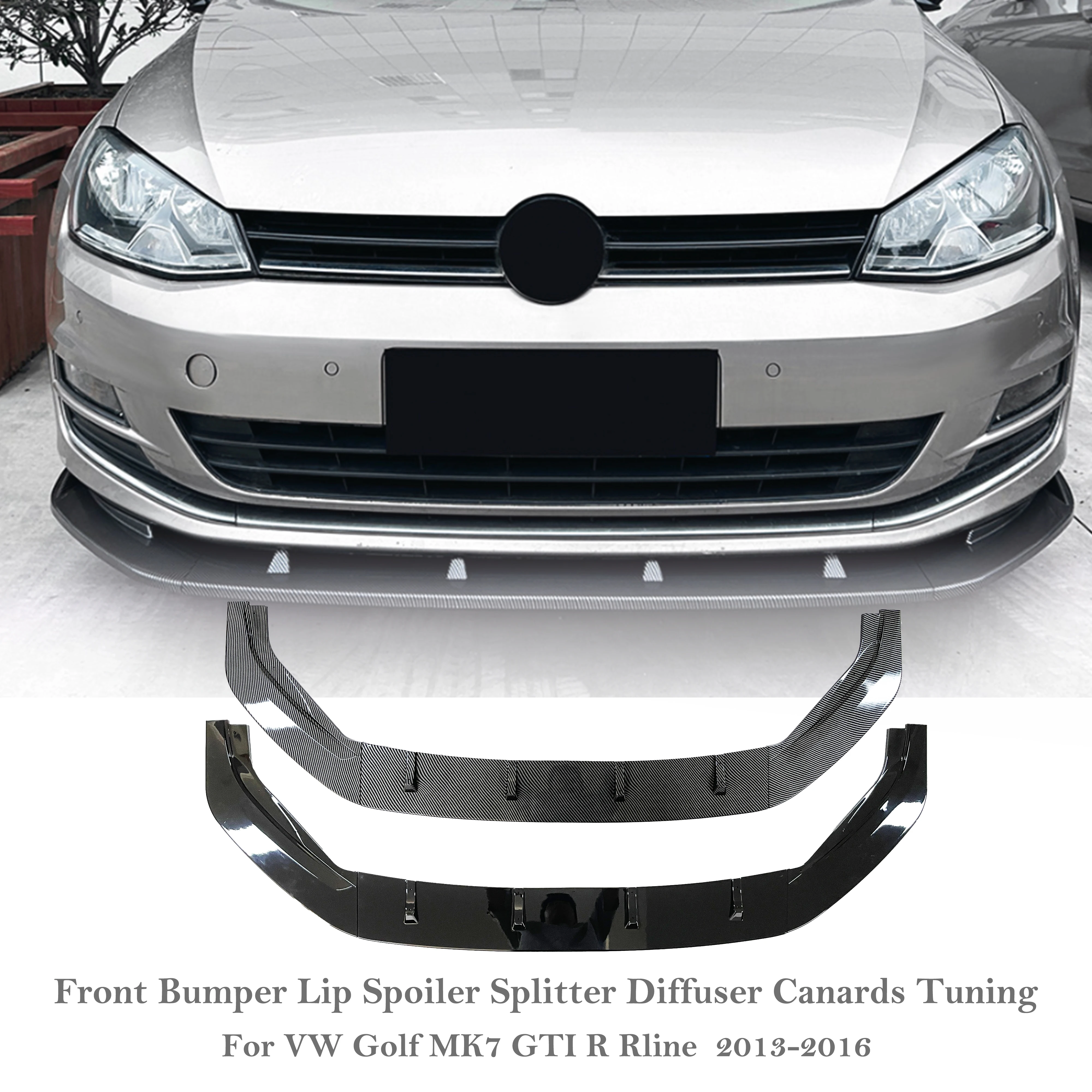 Car Front Bumper Splitter Lip Spoiler Tuning Body Kit For VW Golf MK7 7 GTI R R-Line 2013-2016 Gloss Carbon Style