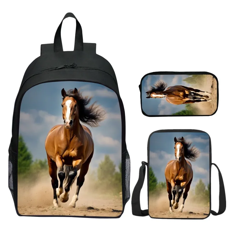 3 pz/set zaino per bambini alla moda con cavallo animale stampato in digitale per borse da scuola per ragazze e borsa per libri da ragazzo