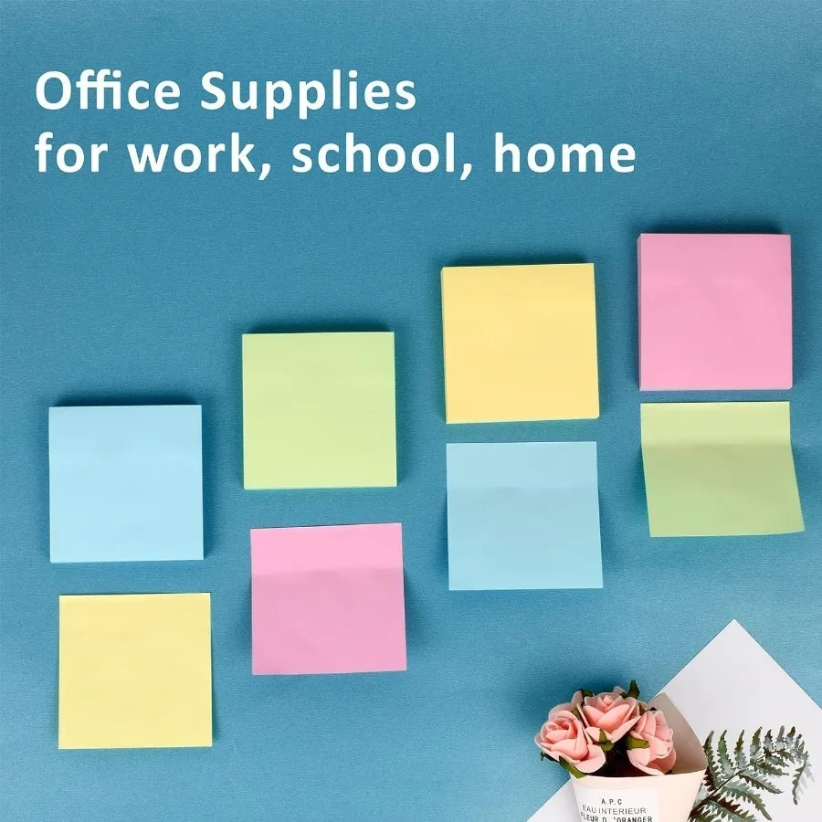 Sticky Notes 3x3 Inches Bulk 28 Pack 2800 Sheets Colored SelfStick Pads 100 Sheets Pad with 4 Bright Colors Yellow Green Pink B