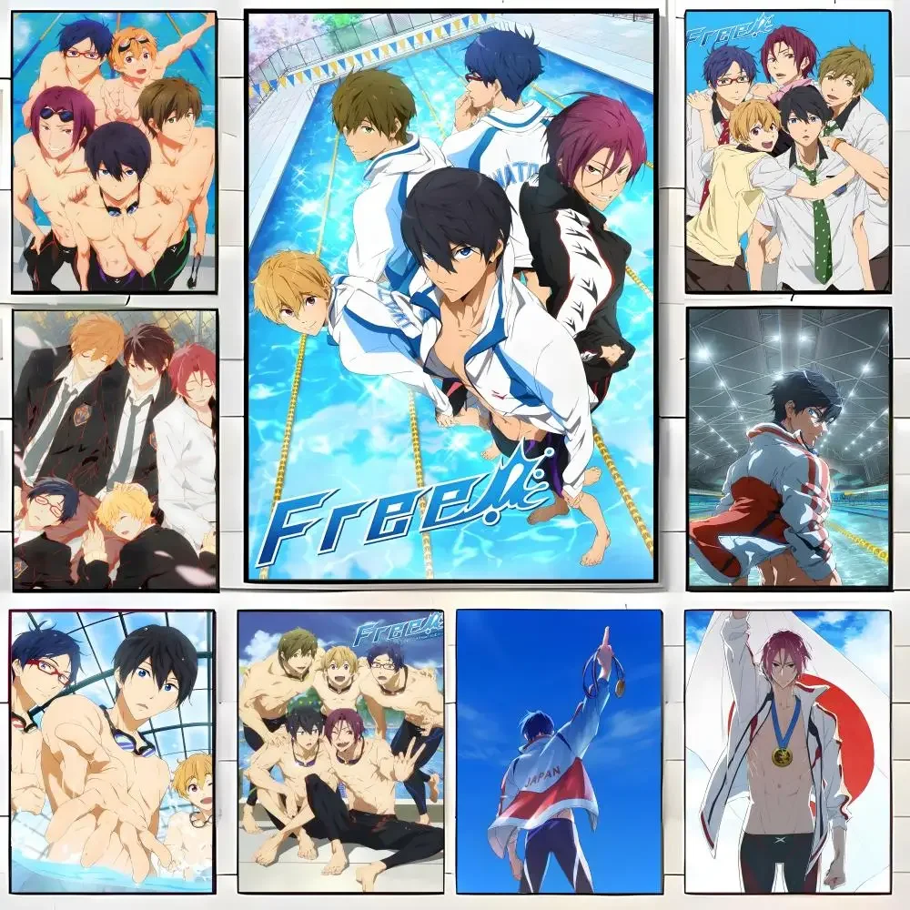 Anime F-Free Iwatobi Swim Club Poster Self-adhesive Art Waterproof Paper Sticker Coffee House Bar Room Wall Decor