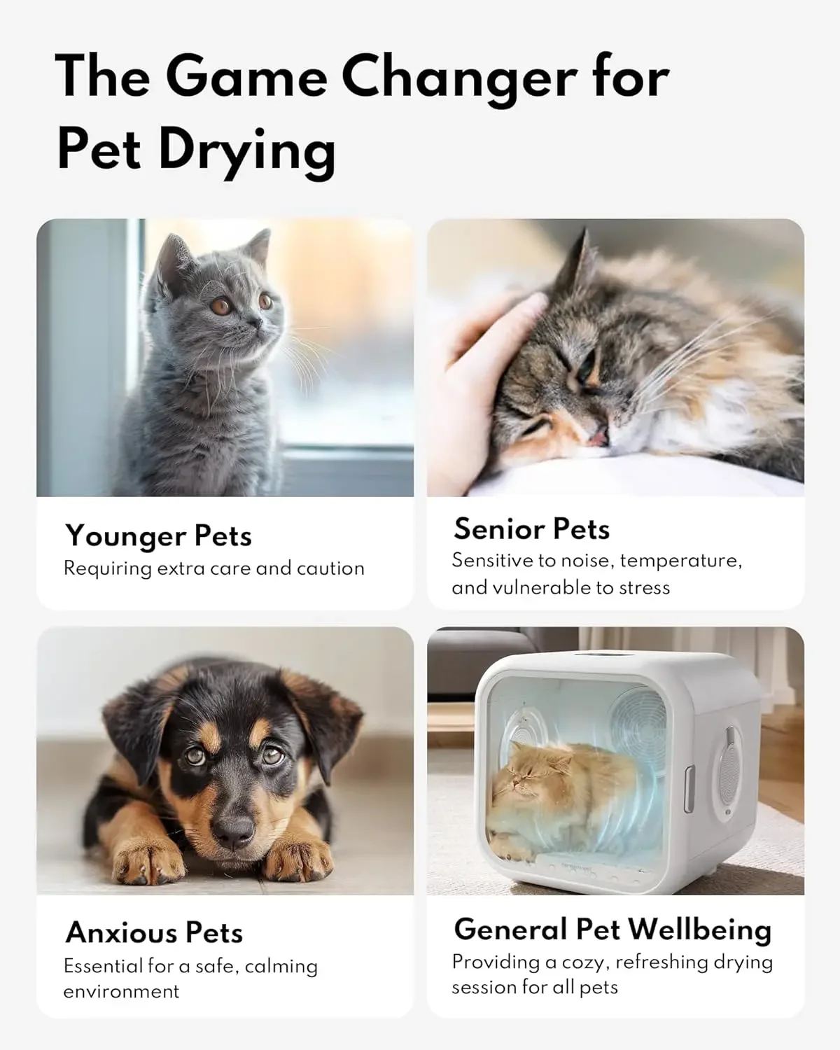 HomeRunPet 360° Dryer Box 53L Plastic Drybo Plus Pet Dryer for Small Dogs Quiet and Efficient with Smart Temperature Control