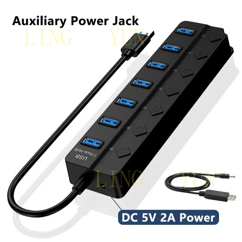 Z  7/4 Port Usb Hub Splitter Individual Switch Usb2 0 Adapter Multi Port Socket Pow