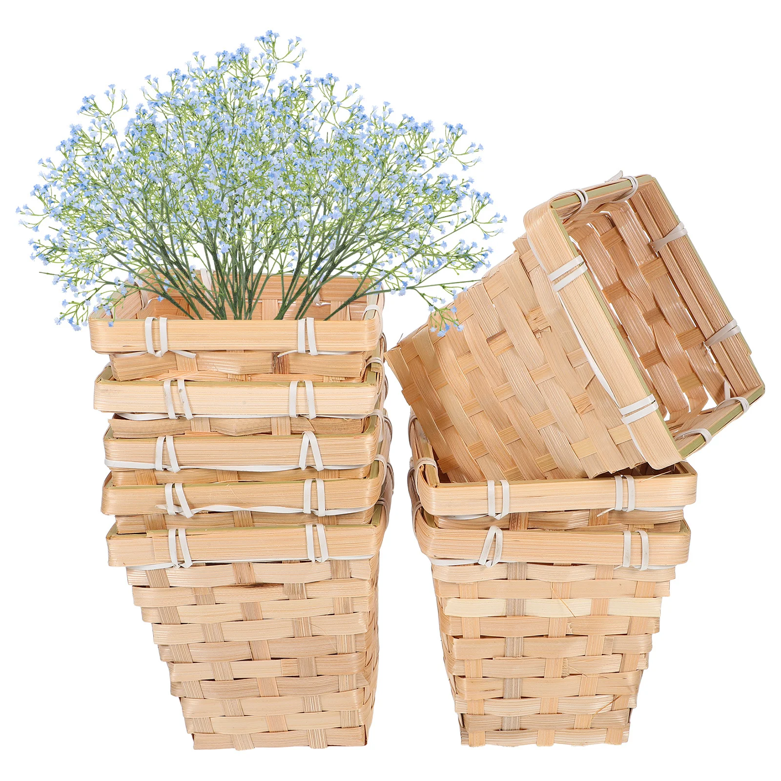 

8Pcs 4.72inch Woven Baskets Bamboo Strip Handcrafted Storage Bin - Small Rectangle Basket for Organizing Succulents Office