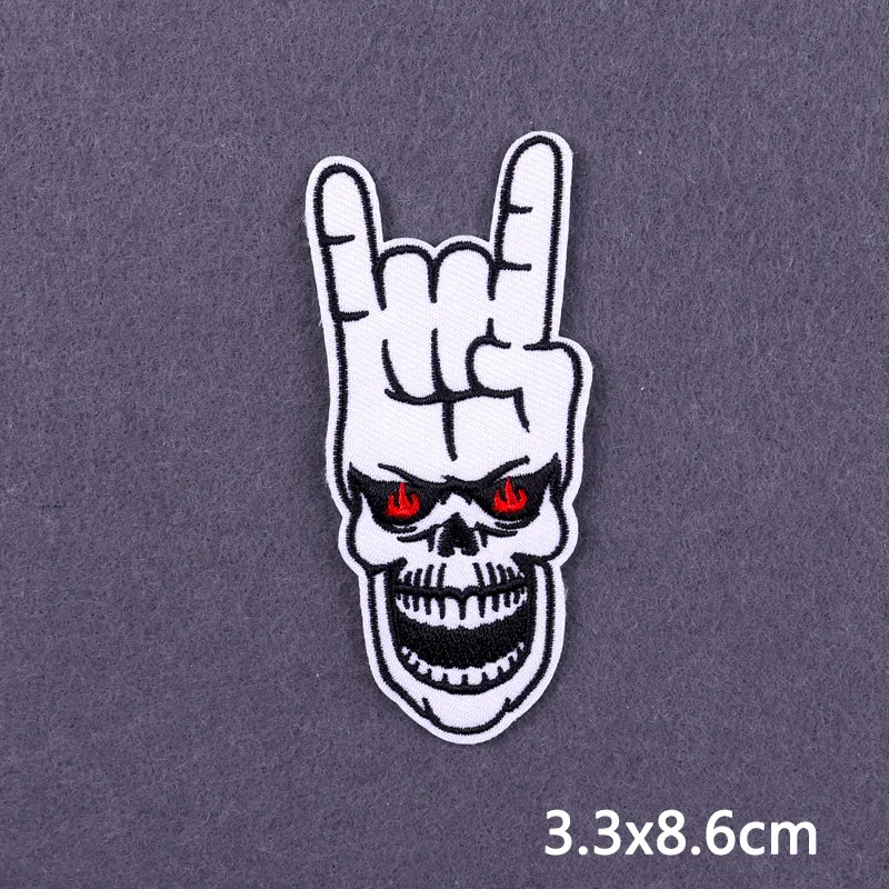 Flamme Schädel Patch Kleidung Punk Bestickt Patches Für Kleidung Eisen Auf Patch Auf Kleidung Thermoadhesive Patches Jacke Abzeichen DIY – Detail 11