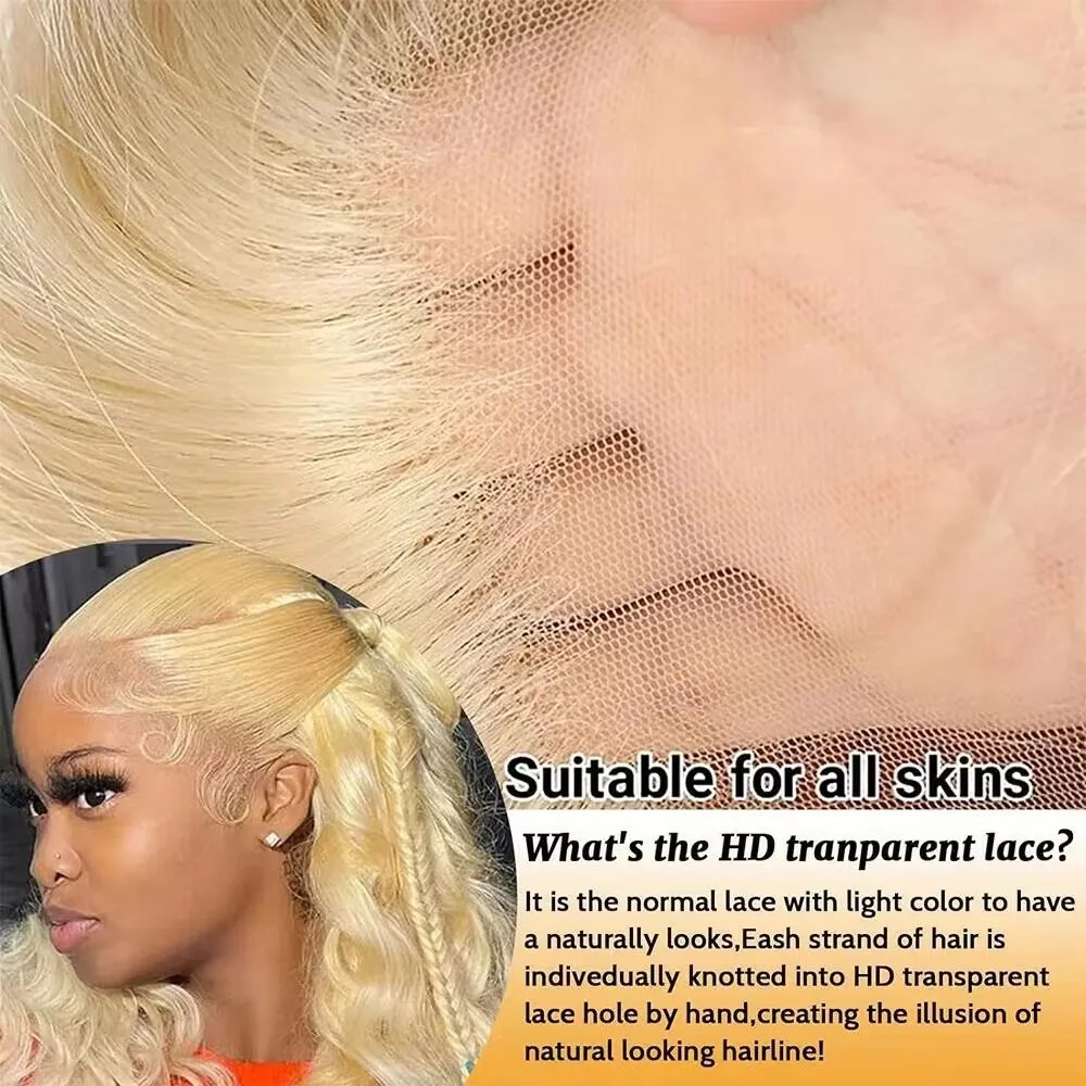 Peruca de Cabelo Remy Brasileiro Liso Cor Mel 613 com 220% de Densidade, 40 Polegadas, Peruca Colorida com Lace Frontal HD 13x4 13x6