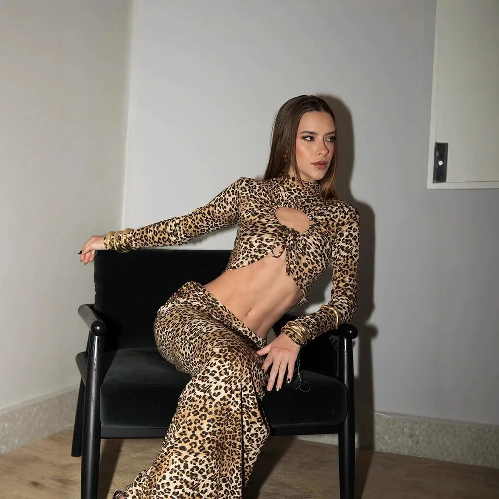 Vêtements pour femmes, mode européenne et américaine, nouveau tempérament, haut à boutons creux, robe mi-longue, imprimé léopard, costume Sexy pour bébé