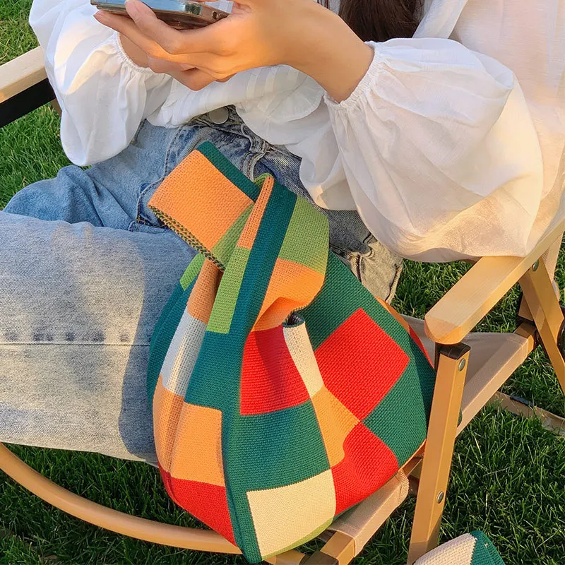 Luxus Design Streifen Gestrickte Kleine Handtasche und Geldbörse Mode Koreanische Trendy Reise Schulter Tasche Handgelenk Tasche Sommer Shopper Tote – Detail 4