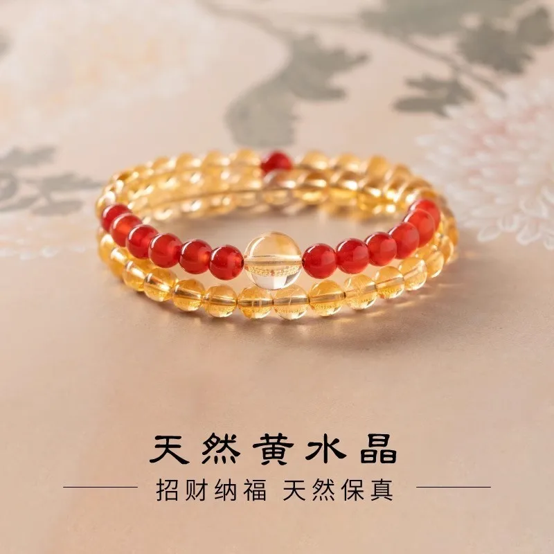 

Citrine bracelet full purity body yellow double circle natural red agate blonde crystal bracelet beads gift