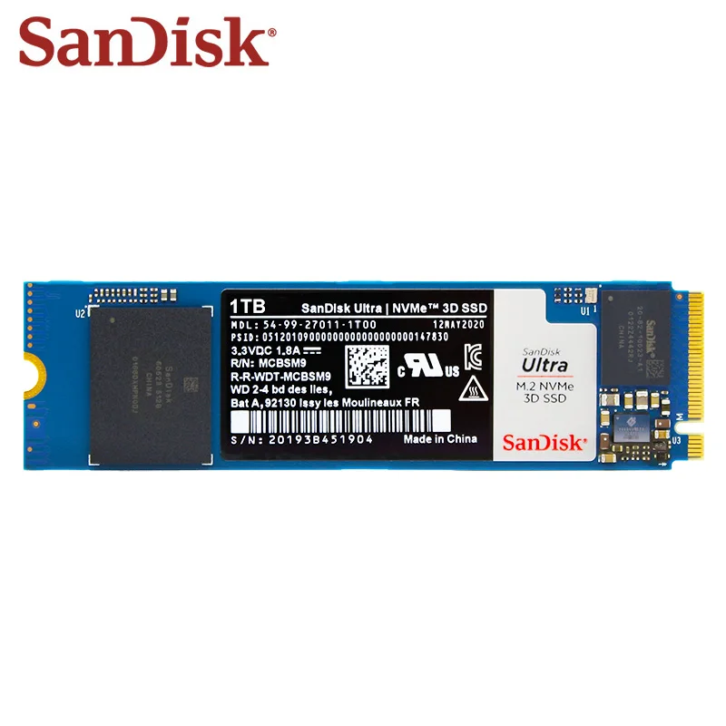 Imagem -02 - Sandisk-disco de Estado Sólido Interno Disco Rígido para Laptop e Desktop 100 Original Ultra M.2 Nvme 3d Ssd 500gb 1tb 2tb m2 2280 Ssd