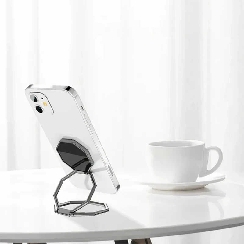 360 ° Drehbarer faltbarer Ständer für Mobiltelefone, ultradünner Telefonringständer, tragbarer Multi-Winkel-Desktop-Sechskant-Klatsch-Metallständer – Detail 8