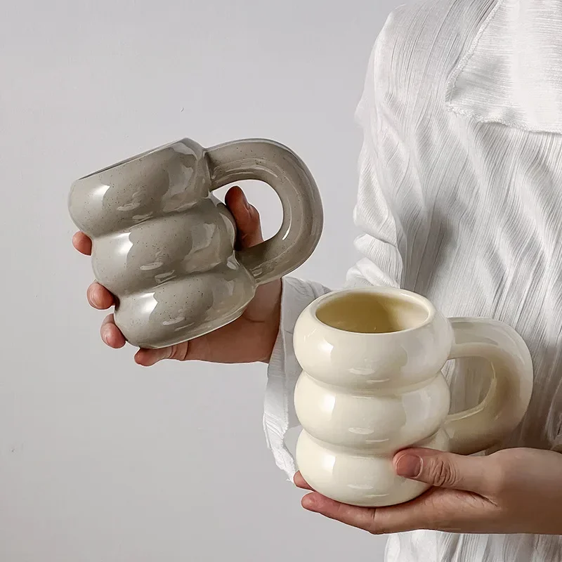 Korean Ceramic Cup Coffee Cup Rules Flower Milk Tea Cup 420ML Oatmeal Breakfast Tableware Home Kitchenware Friends Must Have