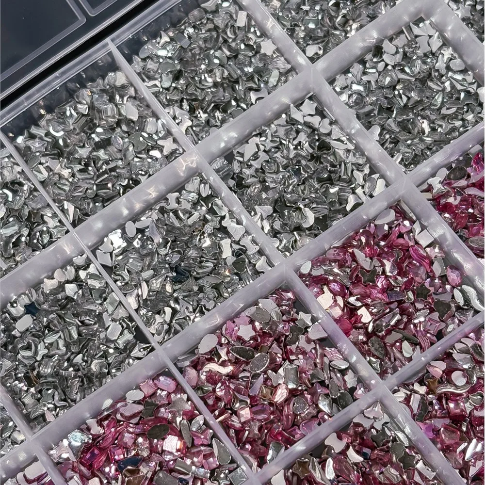 Strass pour ongles irréguliers, mélange rose clair, 24 grilles, papillon, lune, étoile, rectangulaire, diamant, grande capacité, décoration de manucure