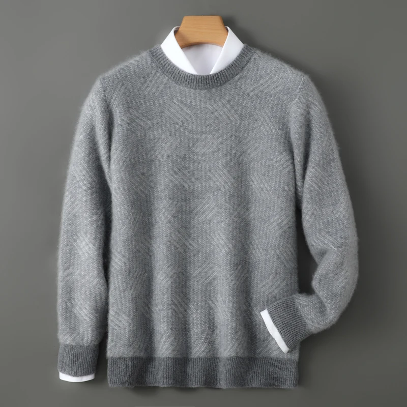 Autumn and winter 100% pure cashmere sweater men's color matching round neck thickened cashmere bottoming shirt