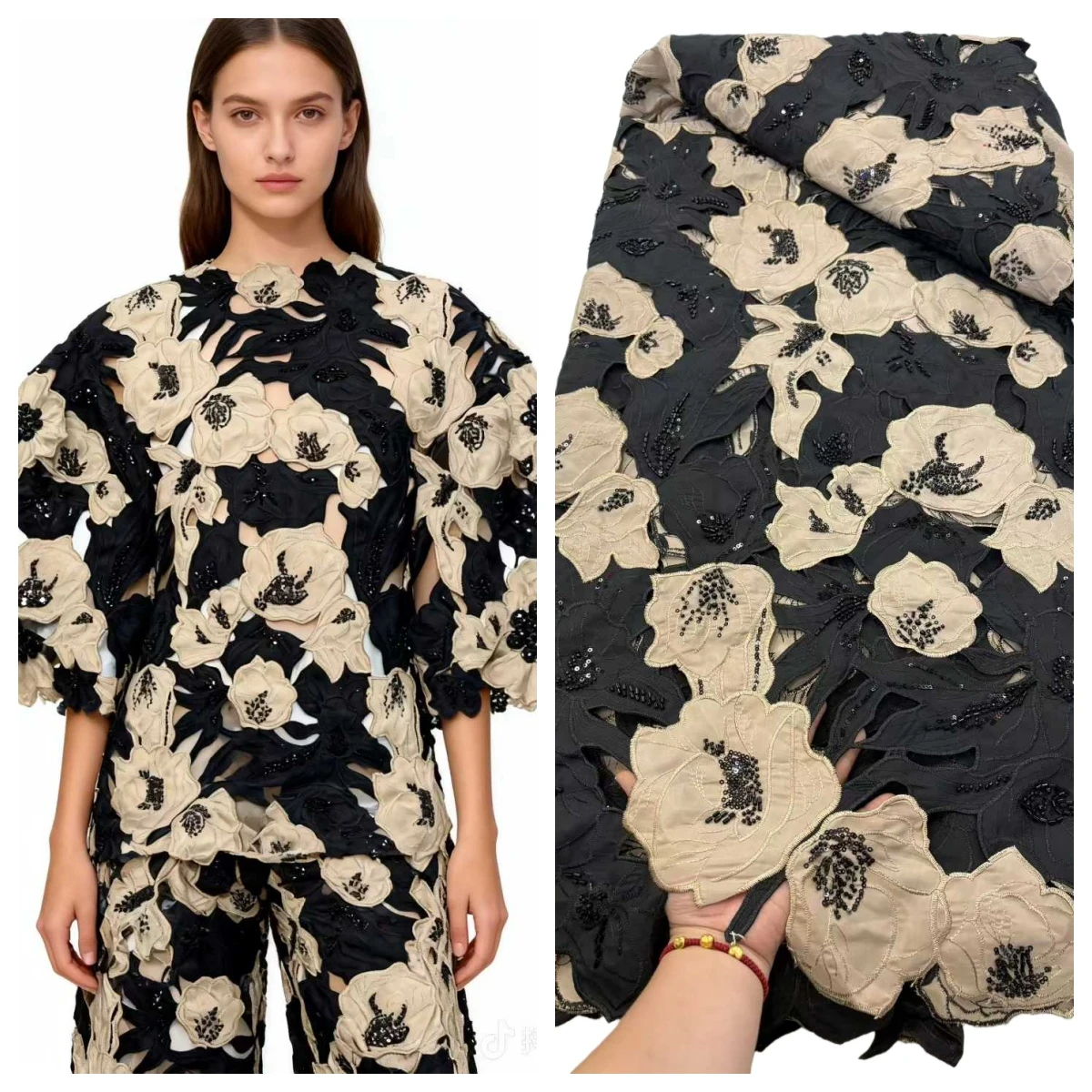 

2026Новейшее очень мягкое хлопковое платье с лазерной вышивкой, нежное, лучшее качество, кружево с камнями, вечернее платье из ткани NN5718_R