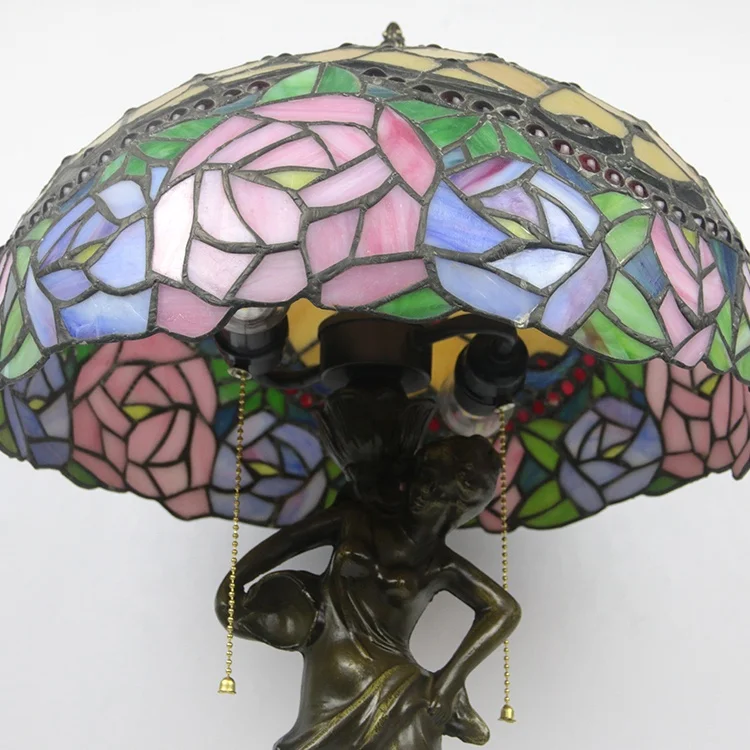 Luminária de Mesa de Vidro Colorido em Estilo Rosa Amarela de 16 Polegadas para Bar, Sala de Estar, Sala de Jantar, Quarto, Casa