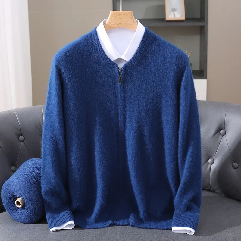 2025 Autumn Winter New Men's Zipper Cardigan 100% Mink Cashmere Thick Knitted Sweater Loose Casual Plus Size Highend Wool Jacket