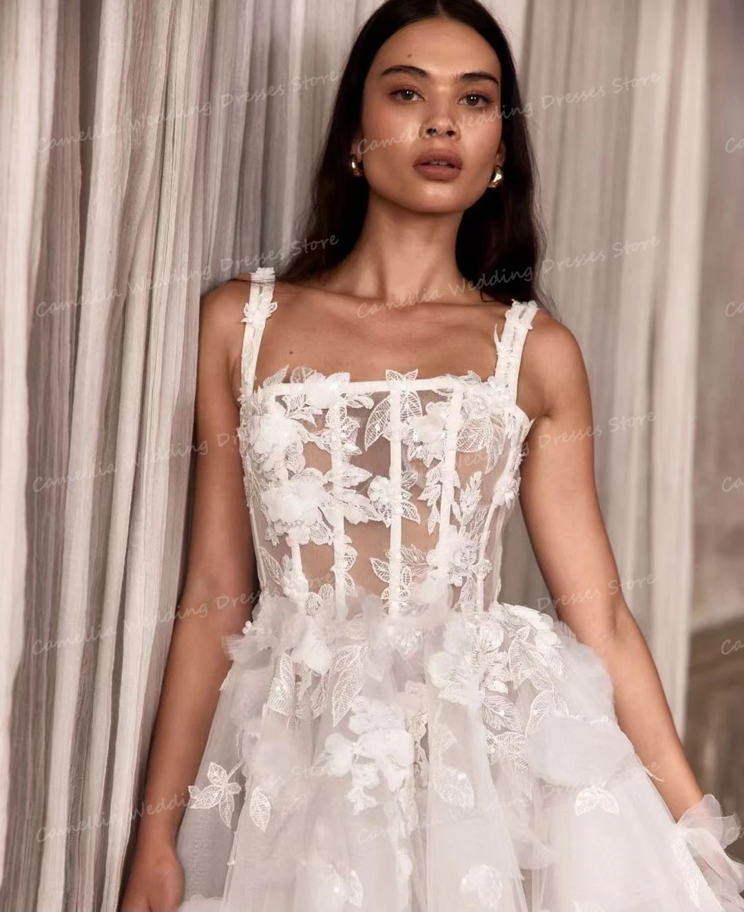 Abiti da sposa senza schienale con applicazioni di pizzo Vintage una linea Sexy colletto quadrato vuoto senza maniche abiti da sposa da donna Vestidos Novias