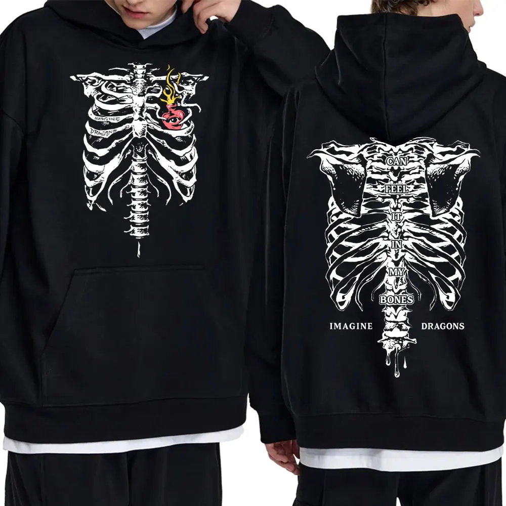 

Imagine Dragons I Can Feel It in My Bones Hoodie Skeleton Graphic Pullover Hoodies Men Women Fashion Vintage Oversized Tracksuit