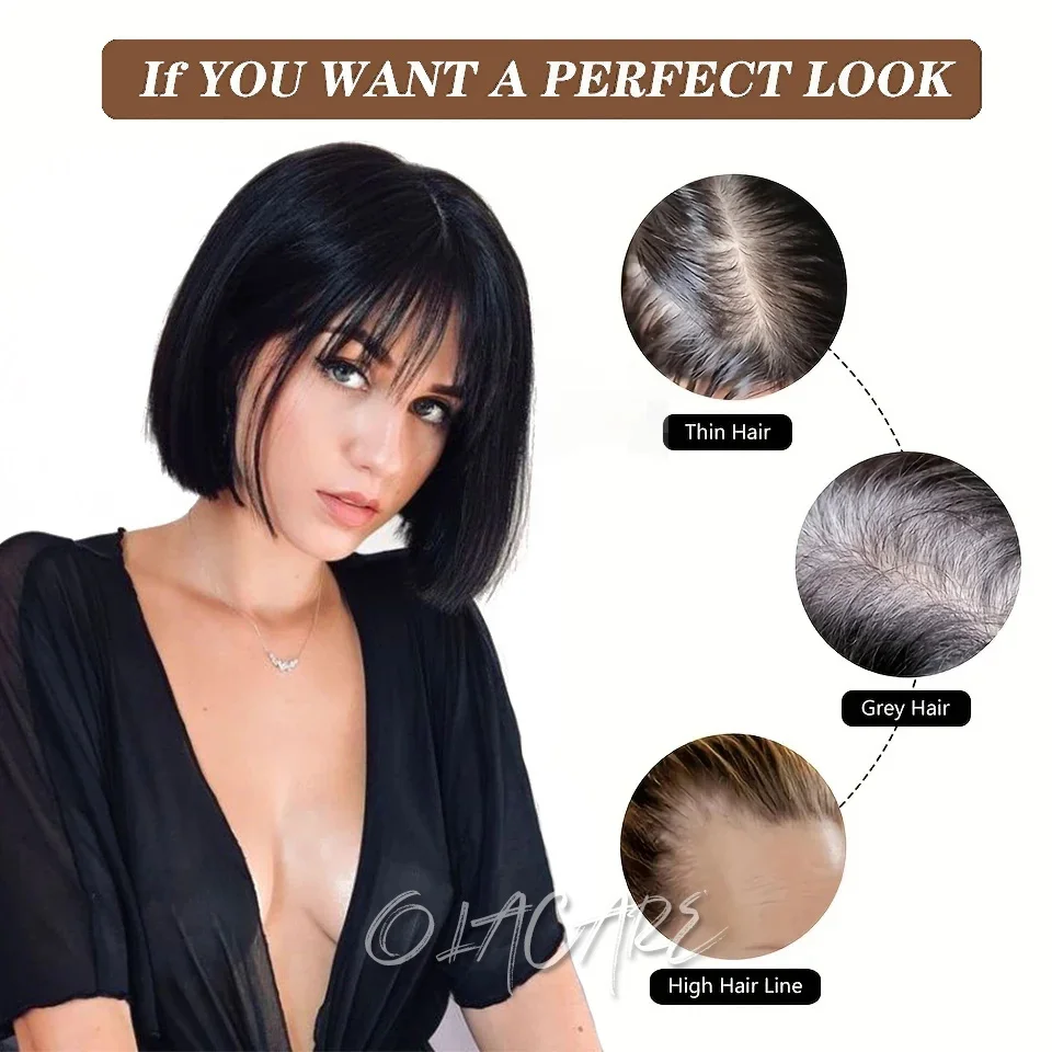 OLACARE Synthetic Topper Hairpiece False Bang Clip-In Bangs Extension Natural Fake Fringe Invisible Clourse Hairpiece for Women