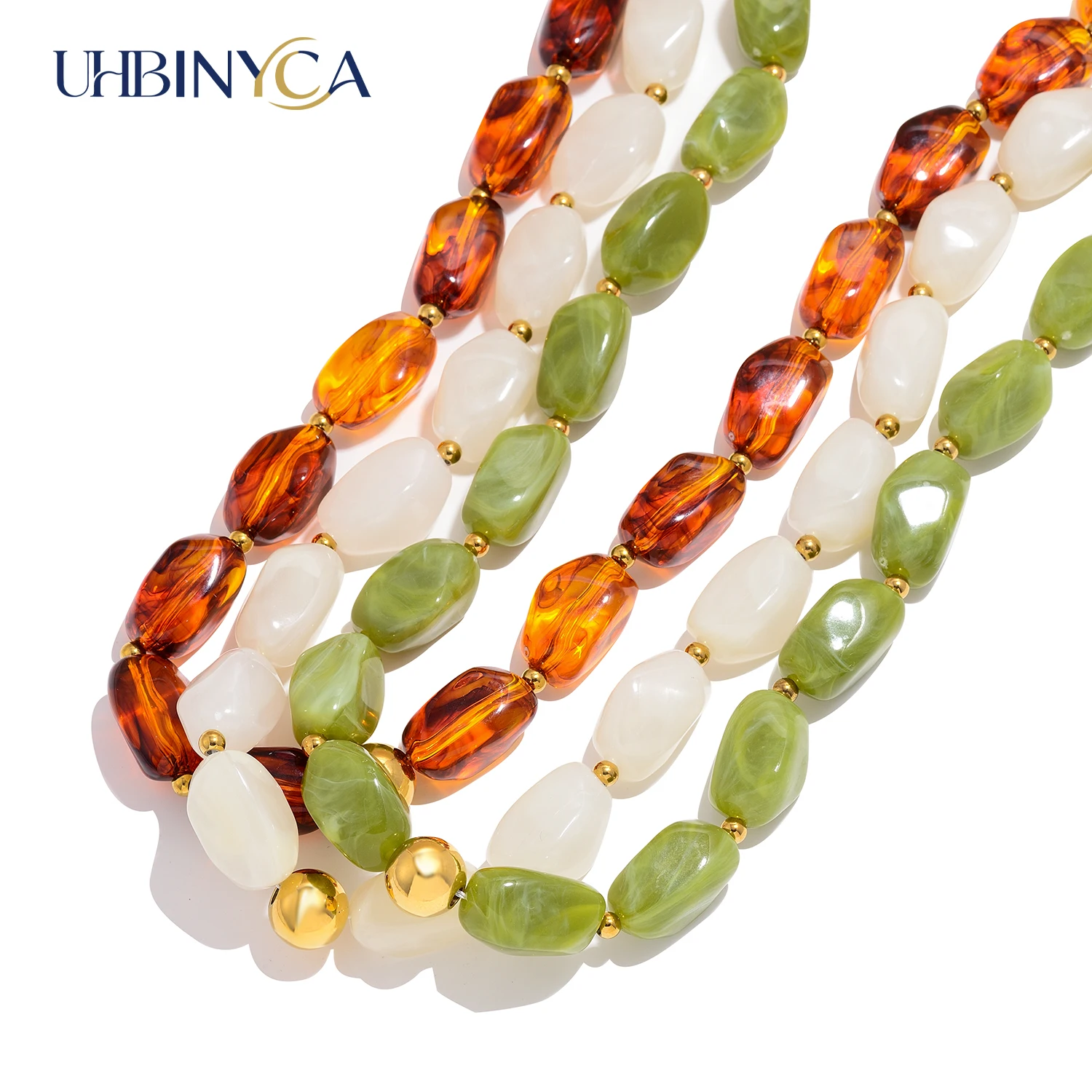 Hot Style Handmade Acrylic Bead Necklace for Women, Stainless Steel Statement Jewelry Spring Summer