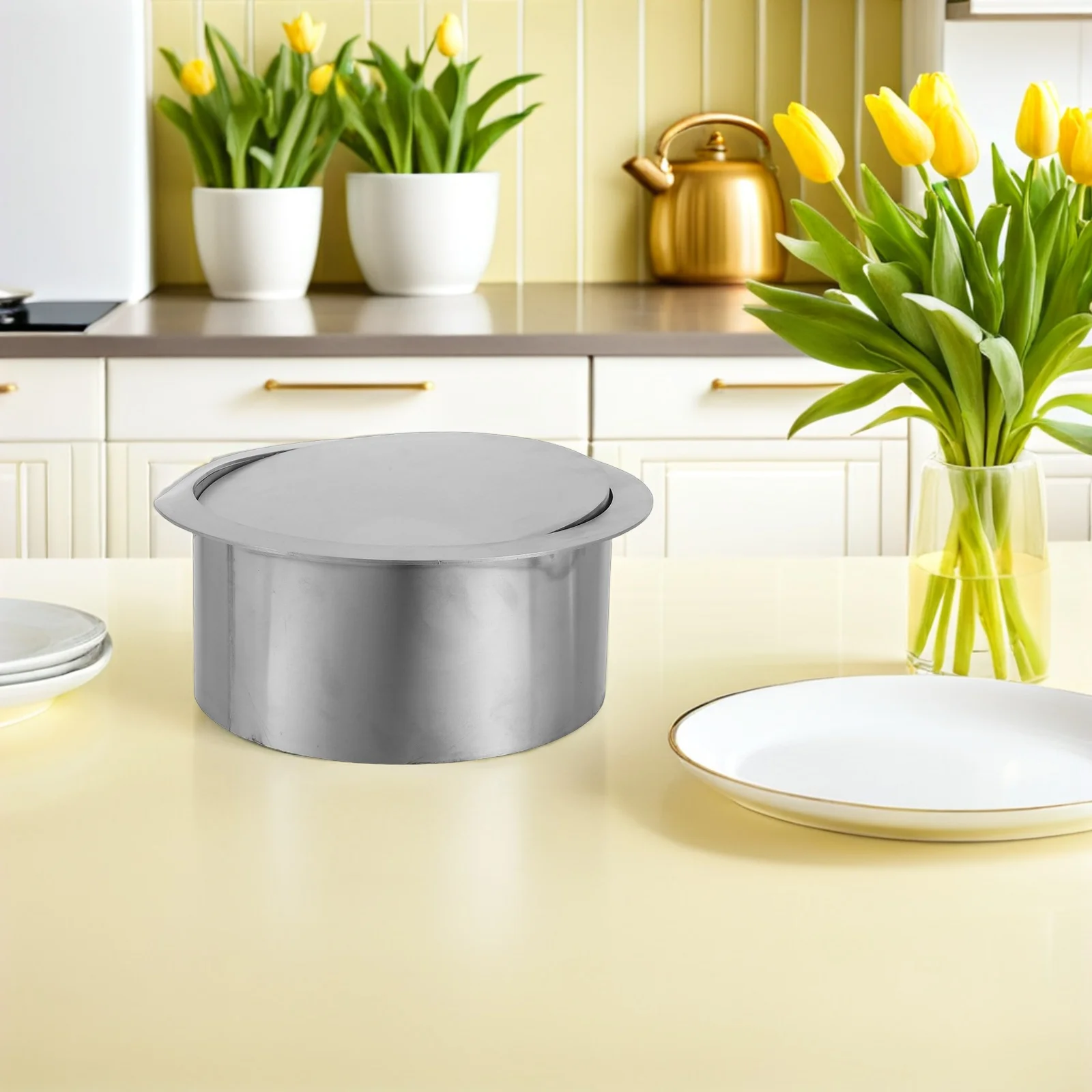 

Stainless Steel Trash Can Lid 9.43X9.43 Inch Recessed Countertop Garbage Grommet Swing Flap Cover For Kitchen Bathroom