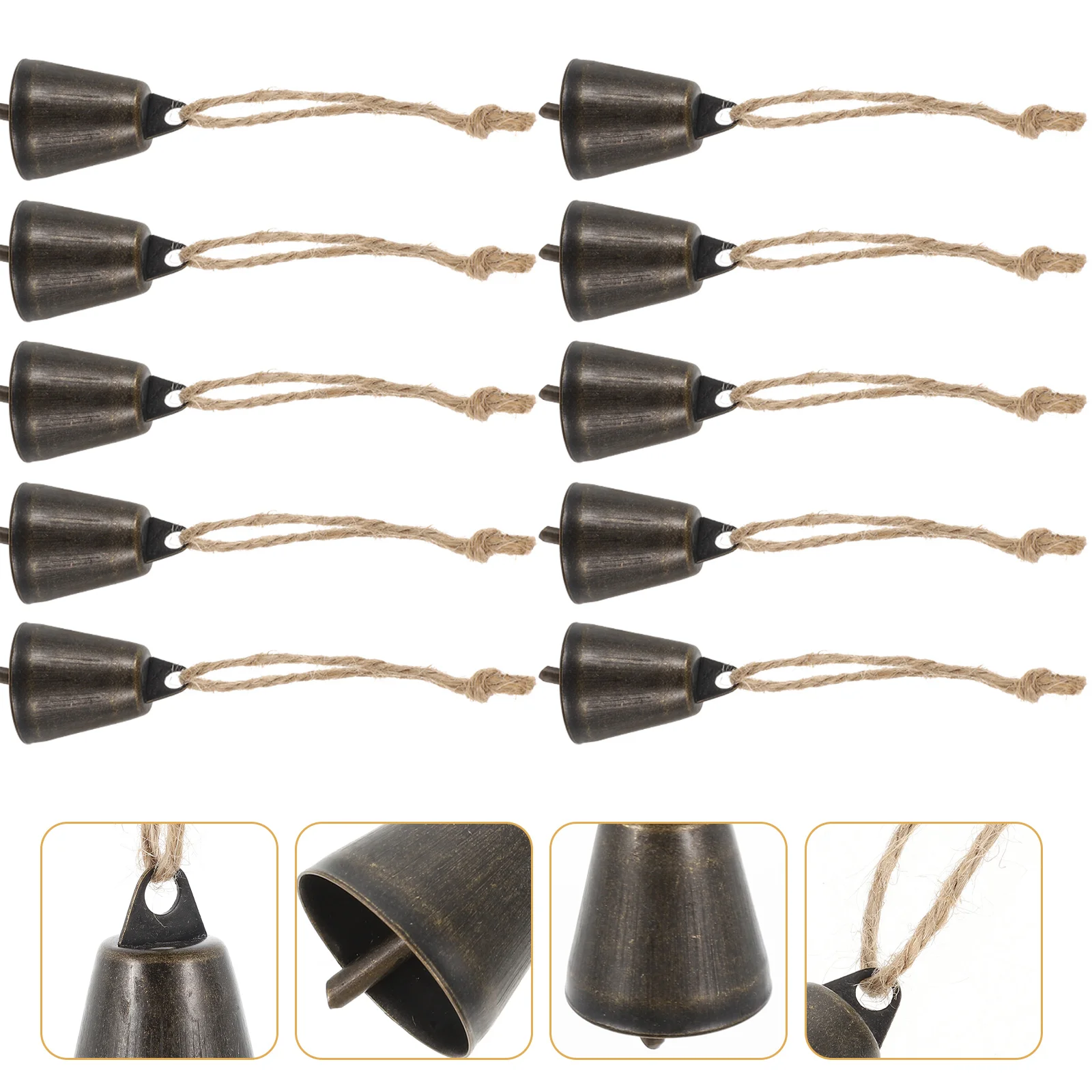 

10 Pcs Rustic Decor Small Bell Pendant Vintage Metal Bells Ornaments Craft Decorative Hanging