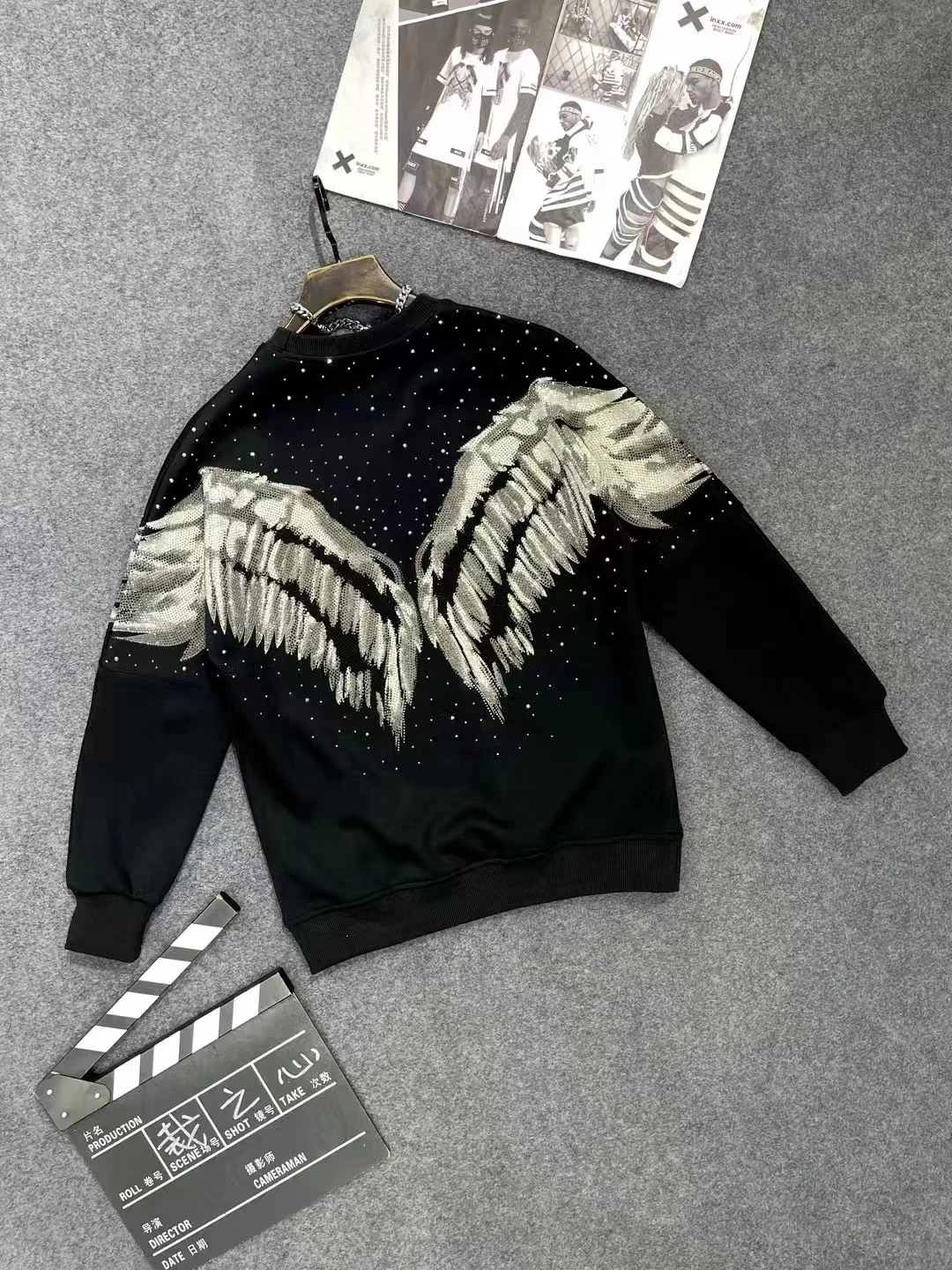 2025 New Autumn Five-Pointed Star Loose Casual Sweatshirt Starry Heavy Embroidery Rhinestone Round Neck Fashion Pullover for Men