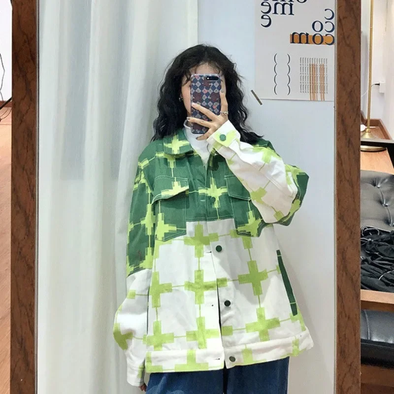 Korean Version of Hong Kong Style Female Student Autumn New Retro Casual Loose and Versatile Color Matching Coat Upper Garment