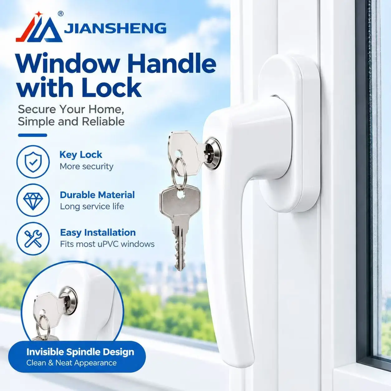 Key Locking UPVC Window Handle for Inward Opening Casement Windows, Aluminum Alloy Espag Replacement, Left or Right Hand