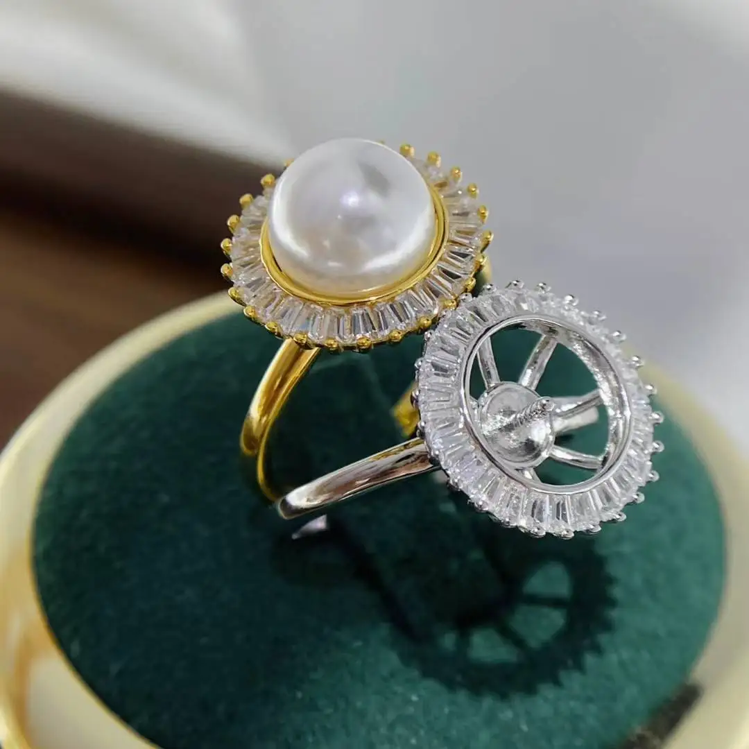 

S925 Sterling Silver Adjustable Ring Mount Settings Findings Mountings Accessory Parts Fittings for 8-9mm Pearls 5pcs/lot