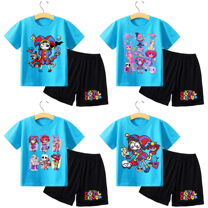 The Amazing Digital Circus Children T Shirt Set Anime Cartoon Printed Short Two Piece Suit Boys Girls Summer Casual Clothing New