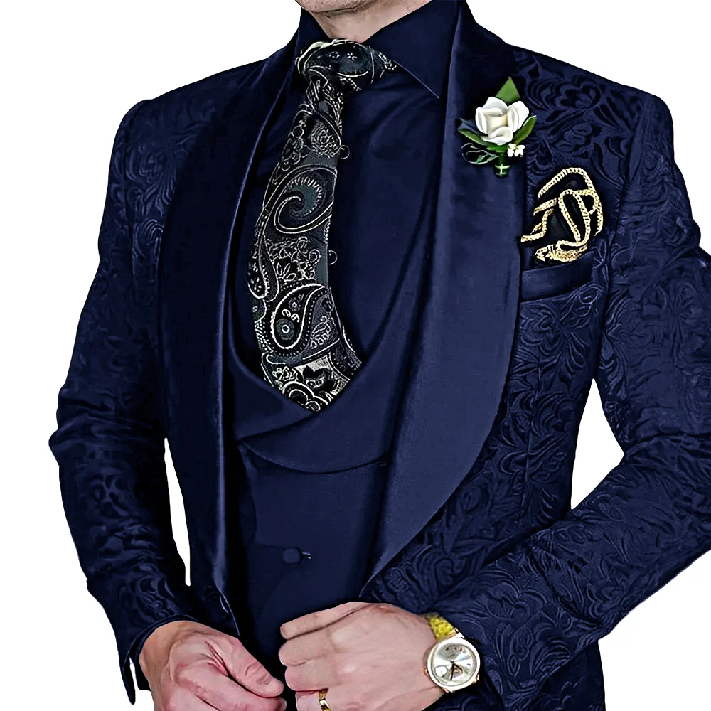 Jacquard Men's 3-piece Suit Set Formal Party Dress Groom's Tuxedo High Quality Elegant Colorful Dainty Customized Outfit