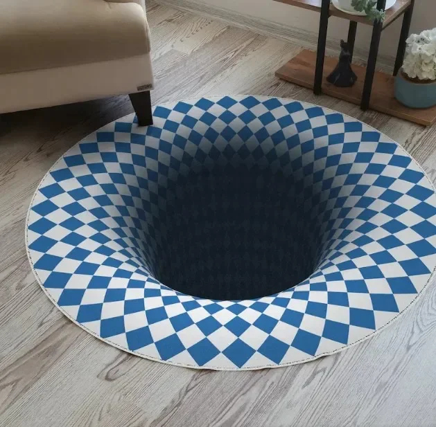 VIKAMA 3D Bigfoot Gorilla Hole Round Rug Camo Forest Optical Illusion Flannel Non Slip Gaming Bedroom Floor Decor Mat
