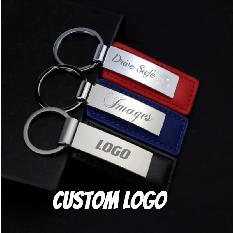 Customized PU Leather Keychain for Men and Women Metal Car Logo Retro Vintage Laser Engraved Key Ring Motorcycle Pendant Gift