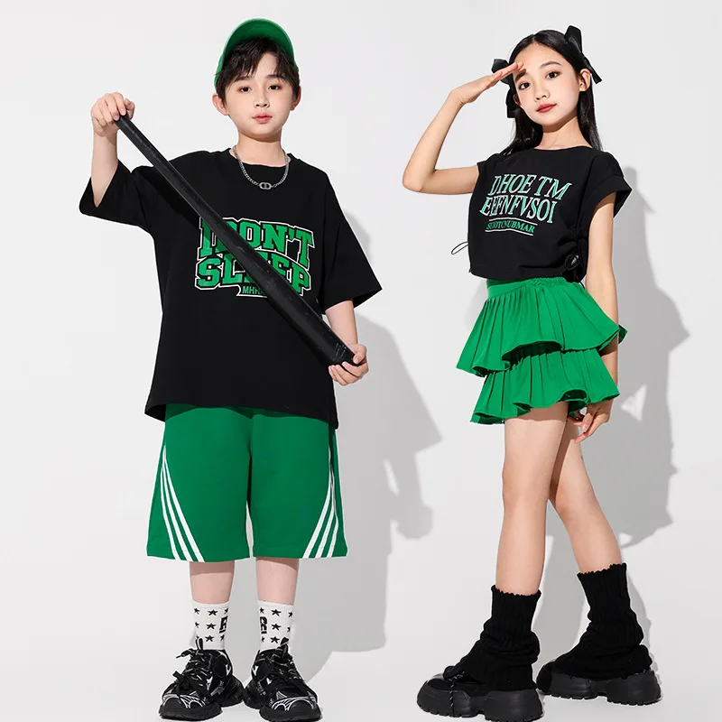 Abiti da ballo jazz per ragazze Top corto Gonna Costumi per spettacoli teatrali Ragazzi T-shirt Pantaloncini Gruppo Hip Hop Abbigliamento da ballo di strada