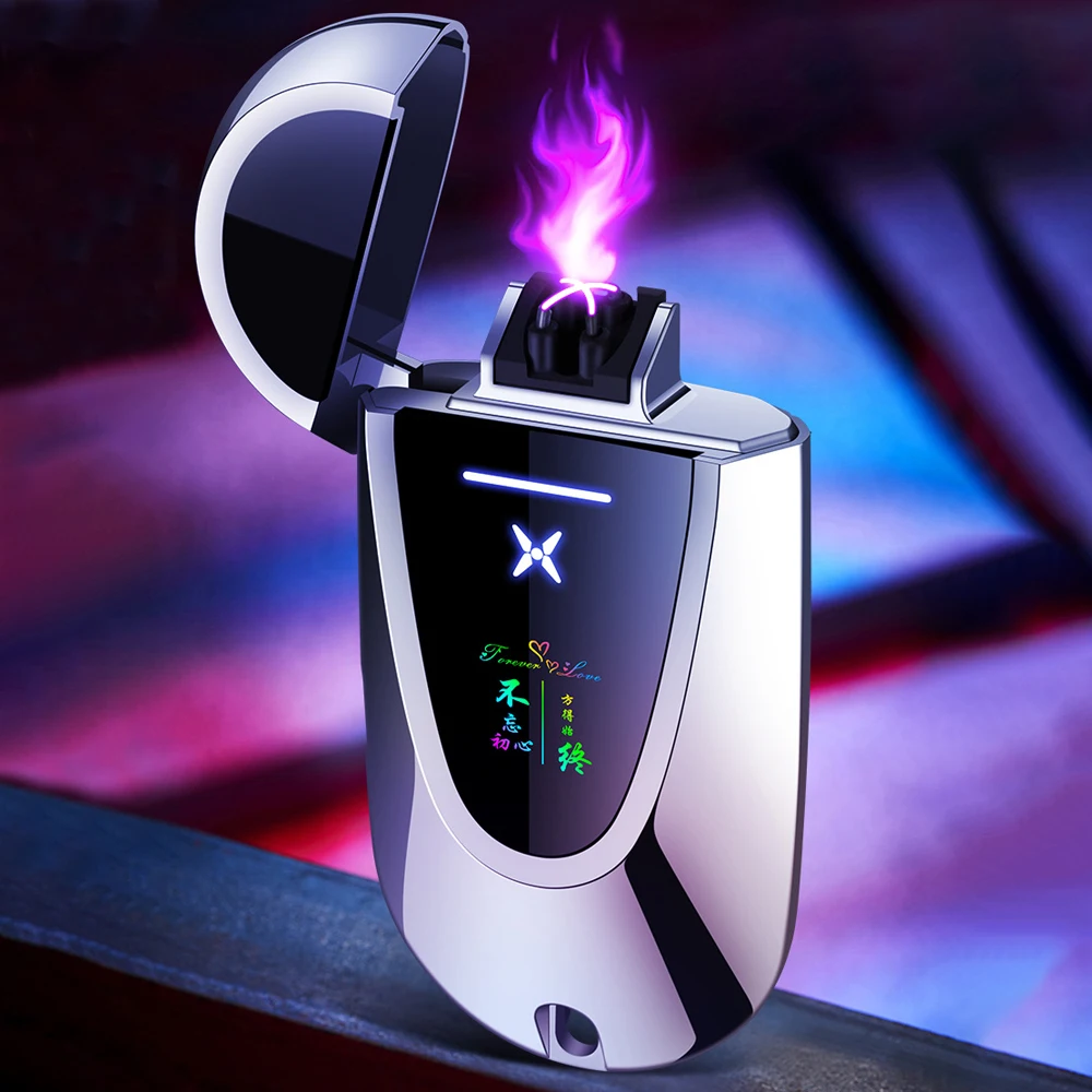Car Key Double ARC Plasma Lighter Keychain Creative Personality Touch Sensing USB Rechargeable Flameless Lighters Gift For Men